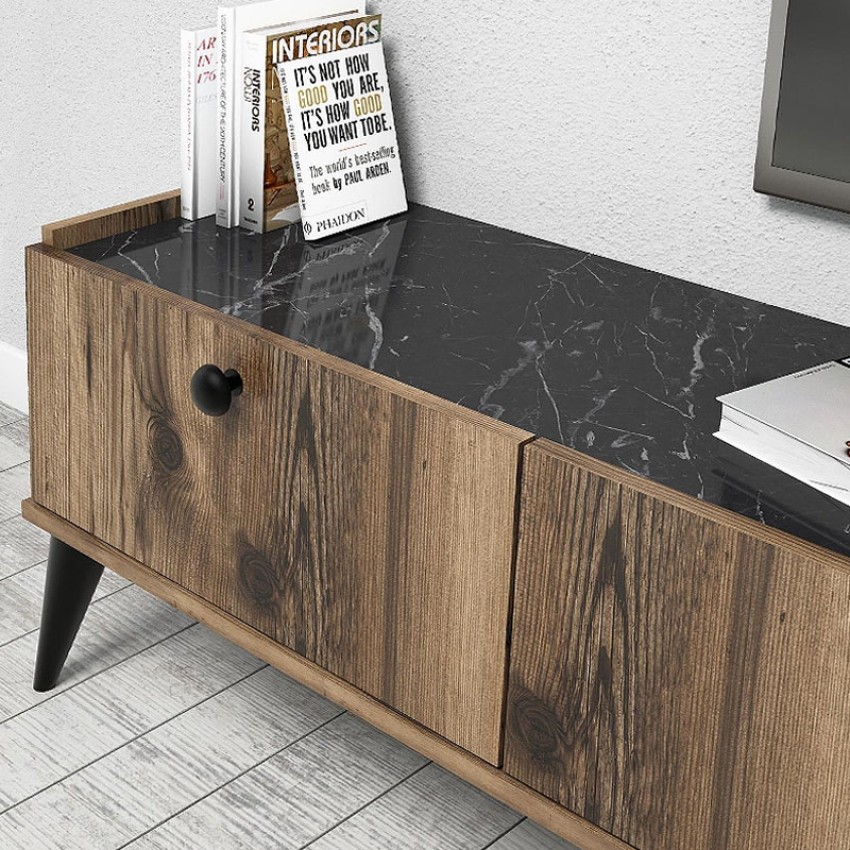 Έπιπλο τηλεόρασης Lidya χρώμα καρυδί - μαύρο εφέ μαρμάρου 180x35x49εκ.