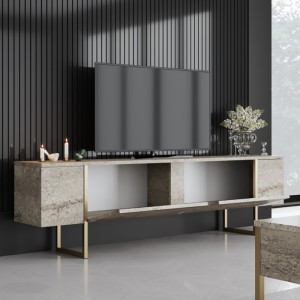 Έπιπλο τηλεόρασης Luxe χρώμα travertine - χρυσό 180x30x50εκ.