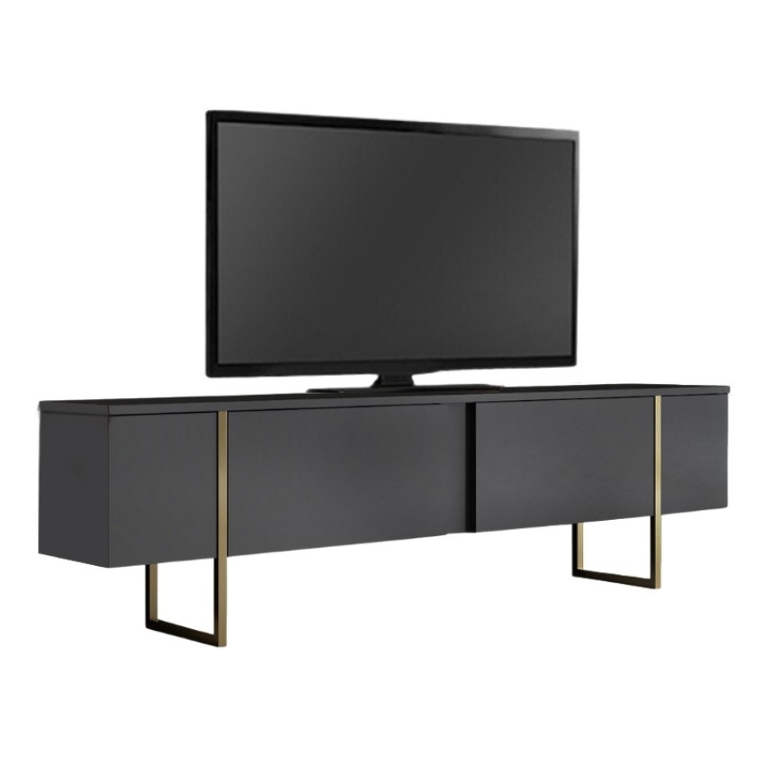 Έπιπλο τηλεόρασης Luxe χρώμα ανθρακί - χρυσό 180x30x50εκ.