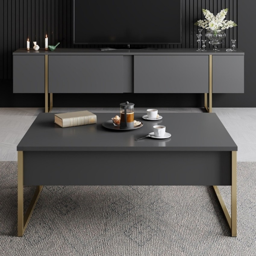 Έπιπλο τηλεόρασης Luxe χρώμα ανθρακί - χρυσό 180x30x50εκ.