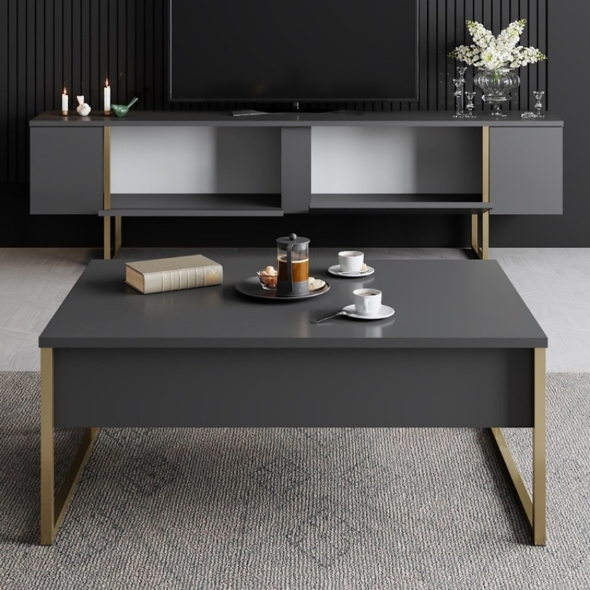 Έπιπλο τηλεόρασης Luxe χρώμα ανθρακί - χρυσό 180x30x50εκ.
