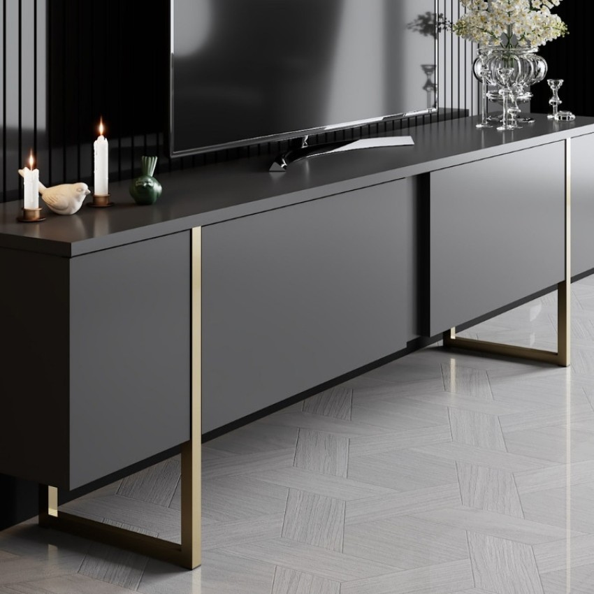 Έπιπλο τηλεόρασης Luxe χρώμα ανθρακί - χρυσό 180x30x50εκ.