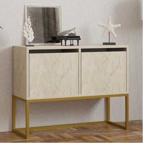 Κονσόλα - Μπουφές Zermat χρώμα μπεζ travertine - χρυσό 90x34x70εκ.