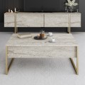 Τραπεζάκι σαλονιού Luxe χρώμα travertine - χρυσό 90x60x40εκ.