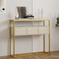 Κονσόλα Guarda χρώμα μπεζ travertine - χρυσό 100x29x90εκ.