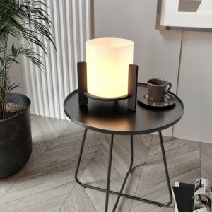 Φωτιστικό επιτραπέζιο Pine E27 Mdf χρώμα μαύρο - κρεμ Ø20x20εκ.