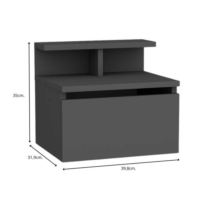 Κομοδίνο επιτοίχιο Arsen χρώμα ανθρακί 39,8x31,9x35εκ.