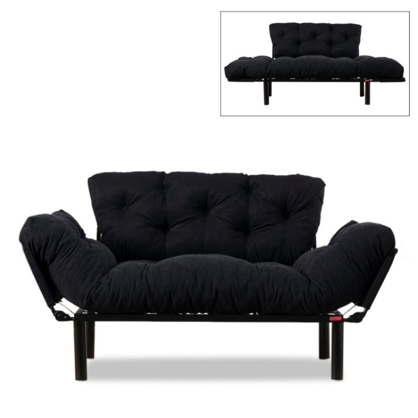 Καναπές - κρεβάτι Nitta διθέσιος υφασμάτινος χρώμα μαύρο 155x70x85εκ.