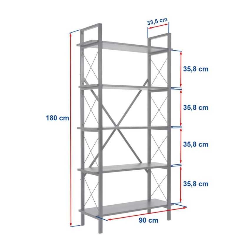 Βιβλιοθήκη Elysian χρώμα travertine - μαύρο 90x33,5x180εκ.