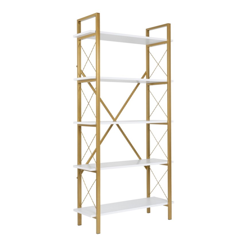 Βιβλιοθήκη Elysian χρώμα λευκό - χρυσό 90x33,5x180εκ.