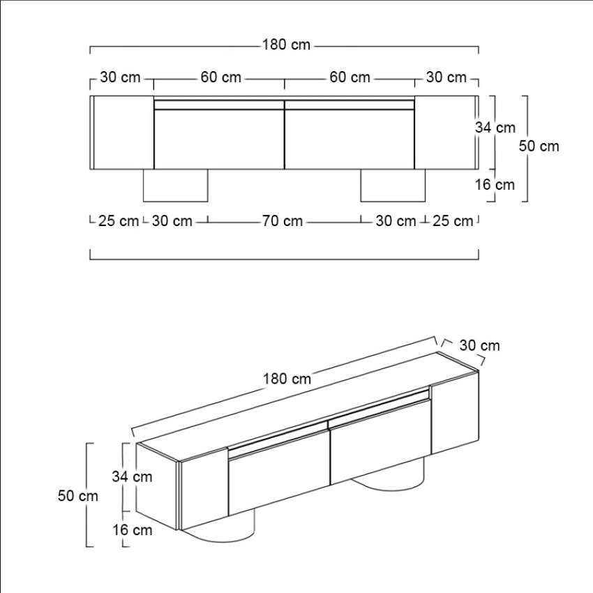 Έπιπλο τηλεόρασης Haven χρώμα καρυδί 180x30x50εκ.