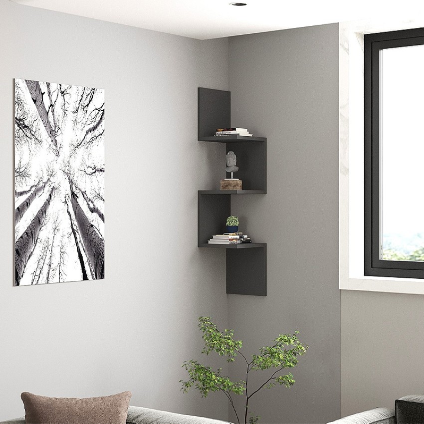 Ραφιέρα τοίχου Zikzak χρώμα ανθρακί 25x25x105,4εκ.