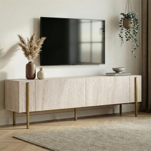 Έπιπλο Τηλεόρασης Nexus Travertine με Χρυσά Πόδια 180x30x45,5εκ.