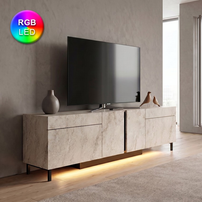 Έπιπλο Τηλεόρασης Arlen με RGB LED Χρώμα Travertine 180x32x50εκ.