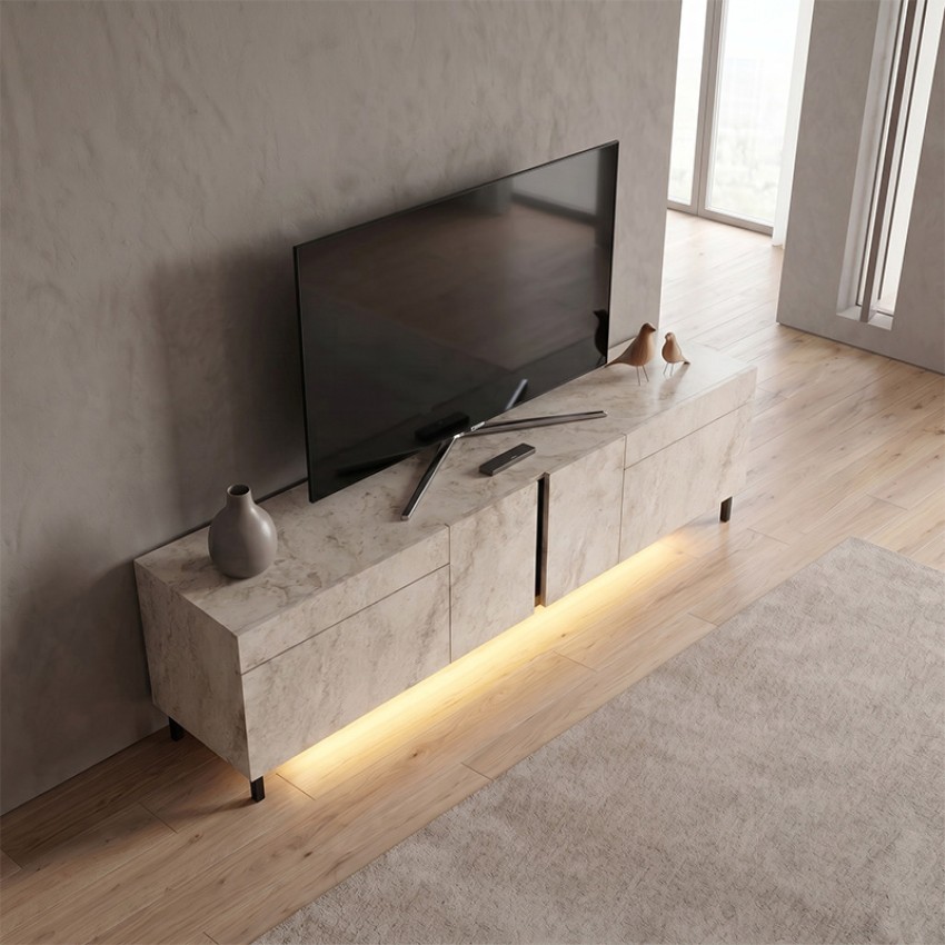 Έπιπλο Τηλεόρασης Arlen με RGB LED Χρώμα Travertine 180x32x50εκ.