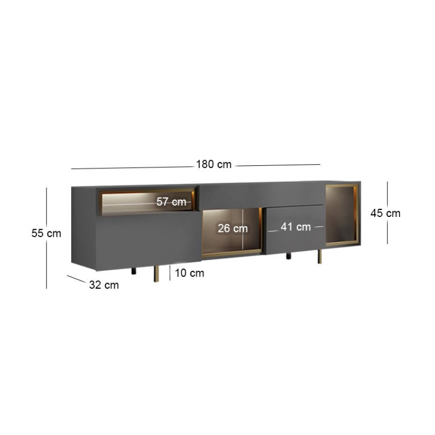 Έπιπλο τηλεόρασης Norm με Led Rgb χρώμα ανθρακί - χρυσό 180x32x55εκ.