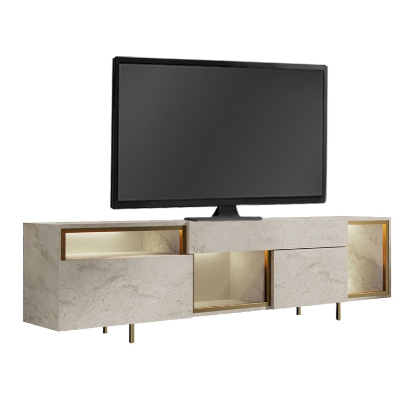Έπιπλο τηλεόρασης Norm με Led Rgb χρώμα travertine - χρυσό 180x32x55εκ.