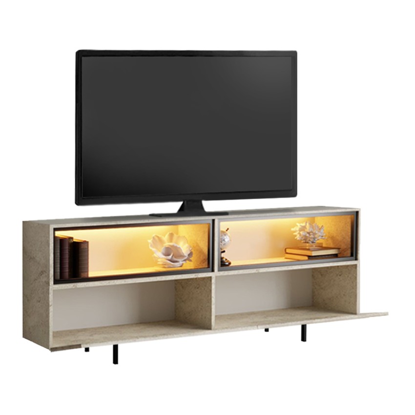Έπιπλο τηλεόρασης Eco με Led Rgb χρώμα travertine 180x32x67εκ.