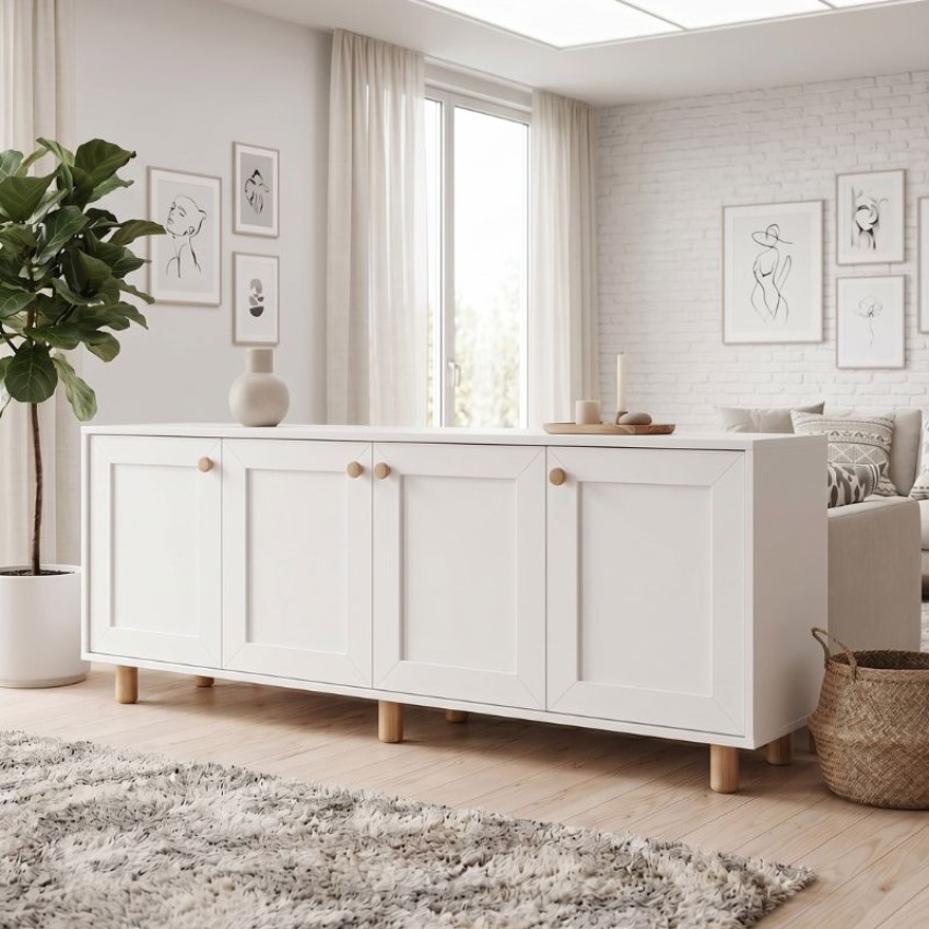 Μπουφές Bohemian λευκό φυσικό οξιάς 180x40x75 εκ. με πόδια