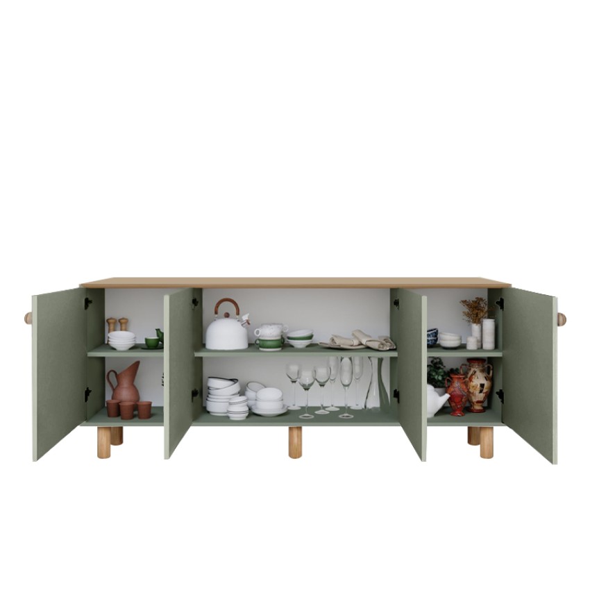 Μπουφές Bohemian πράσινο φυσικό οξιάς 180x40x75 εκ. για σαλόνι και τραπεζαρία