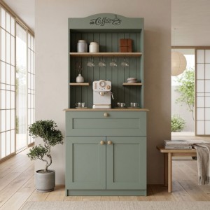 Έπιπλο Κουζίνας Lucas Πράσινο – Φυσικό Οξιάς 99x42x180 εκ.