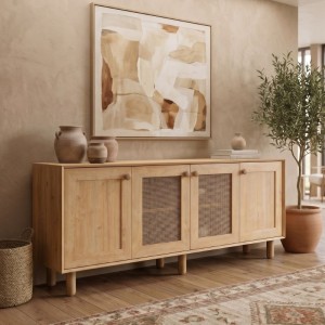 Μπουφές Bohemian Φυσικό Οξιάς με Rattan 180x40x75 εκ.
