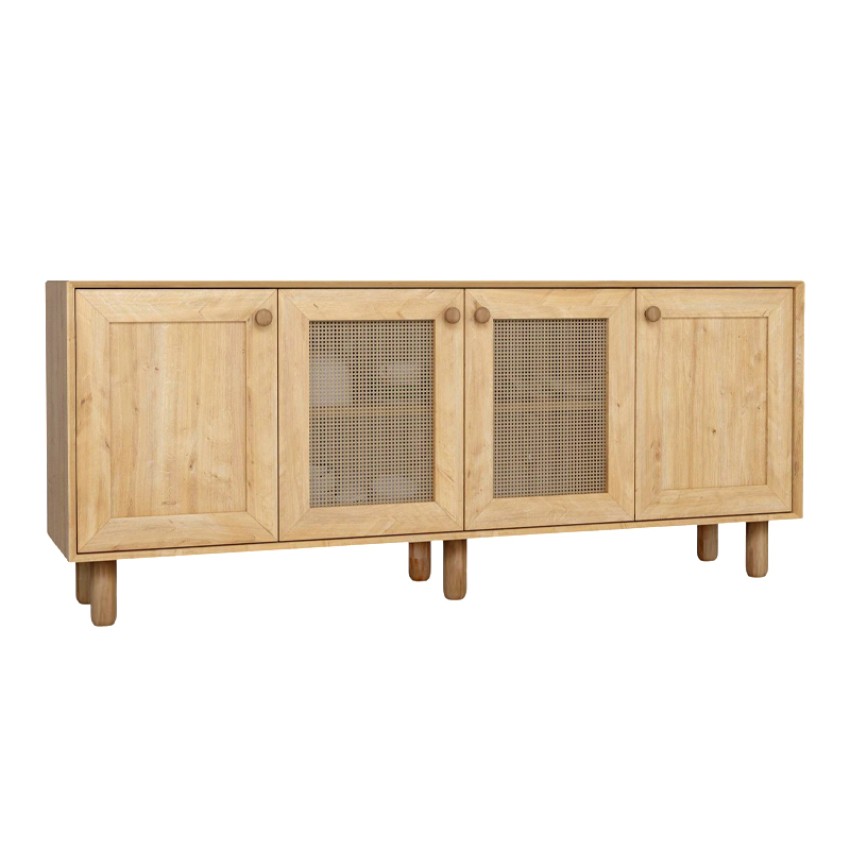 Μπουφές Bohemian Φυσικό Οξιάς με Rattan 180x40x75 εκ.