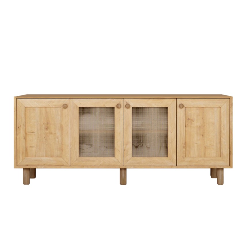 Μπουφές Bohemian Φυσικό Οξιάς με Rattan 180x40x75 εκ.