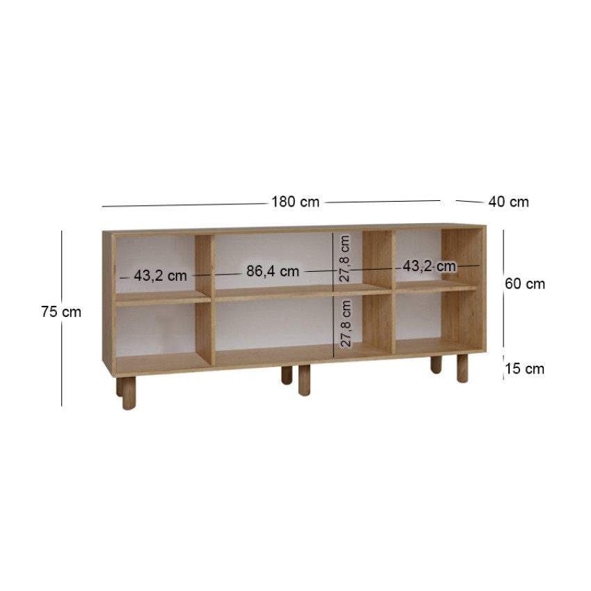 Μπουφές Bohemian Φυσικό Οξιάς με Rattan 180x40x75 εκ.