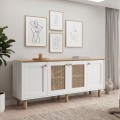 Μπουφές Bohemian Λευκό - Φυσικό Οξιάς με Rattan 180x40x75 εκ.