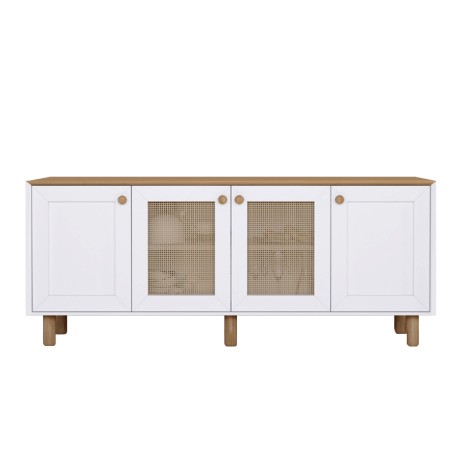 Μπουφές Bohemian Λευκό - Φυσικό Οξιάς με Rattan 180x40x75 εκ.