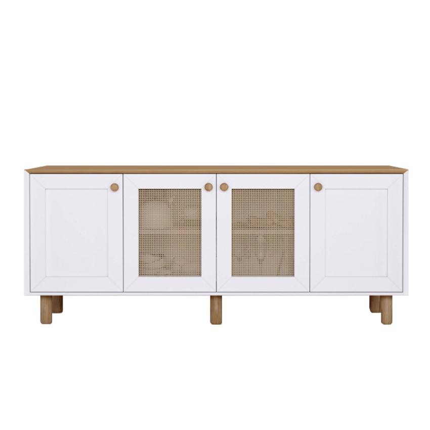 Μπουφές Bohemian Λευκό - Φυσικό Οξιάς με Rattan 180x40x75 εκ.