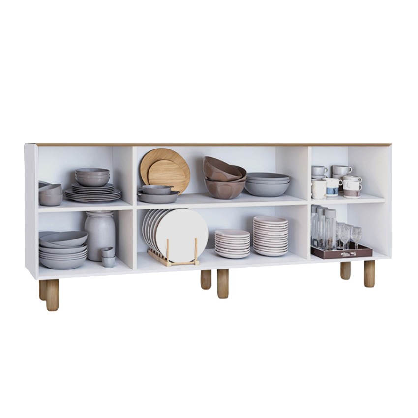 Μπουφές Bohemian Λευκό - Φυσικό Οξιάς με Rattan 180x40x75 εκ.