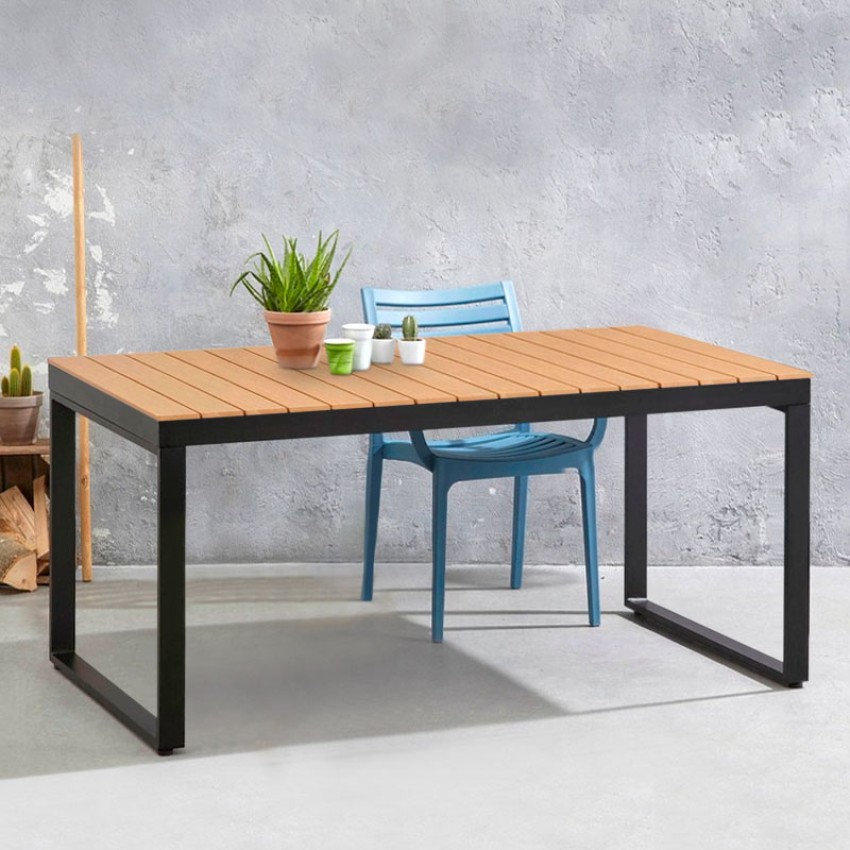 Τραπέζι κήπου Poseidon μέταλλο - ξύλο χρώμα μαύρο - καρυδί 180x92x75εκ.