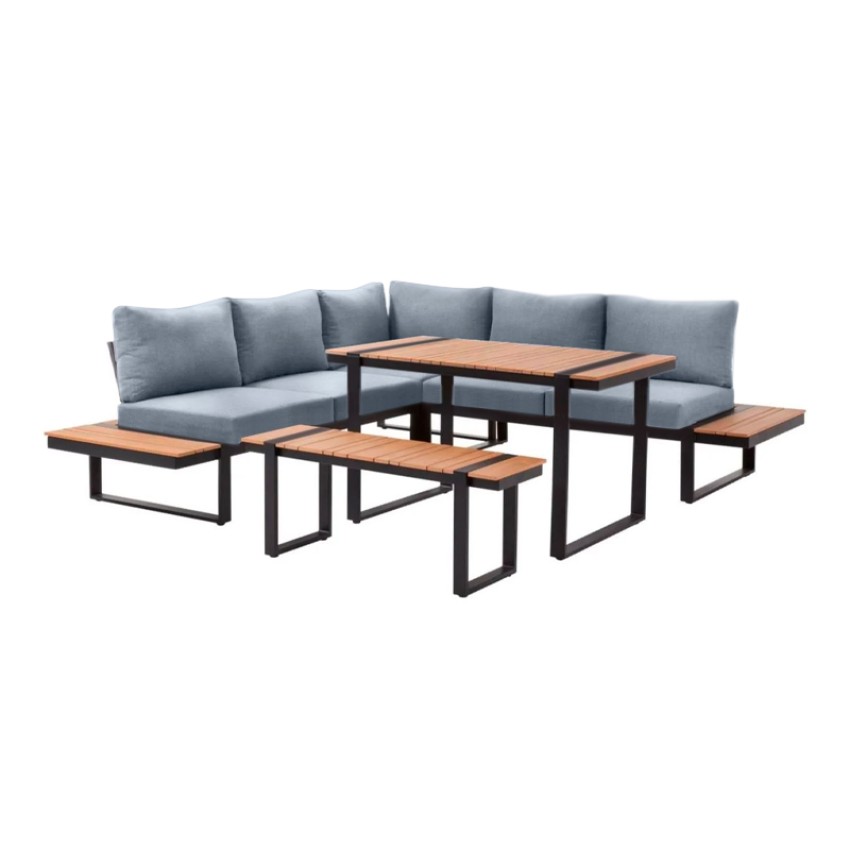 Σαλόνι κήπου γωνιακό Artemis σετ 4 τμχ μέταλλο - ξύλο χρώμα μαύρο - καρυδί