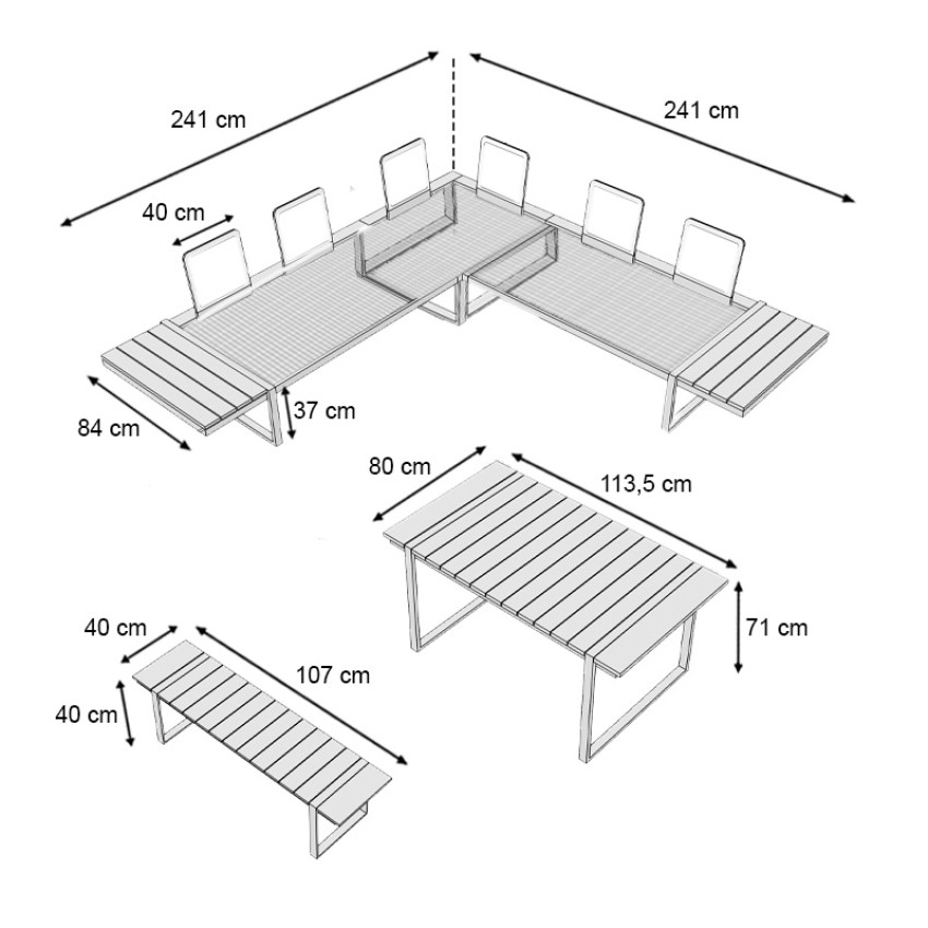 Σαλόνι κήπου γωνιακό Artemis σετ 4 τμχ μέταλλο - ξύλο χρώμα μαύρο - καρυδί