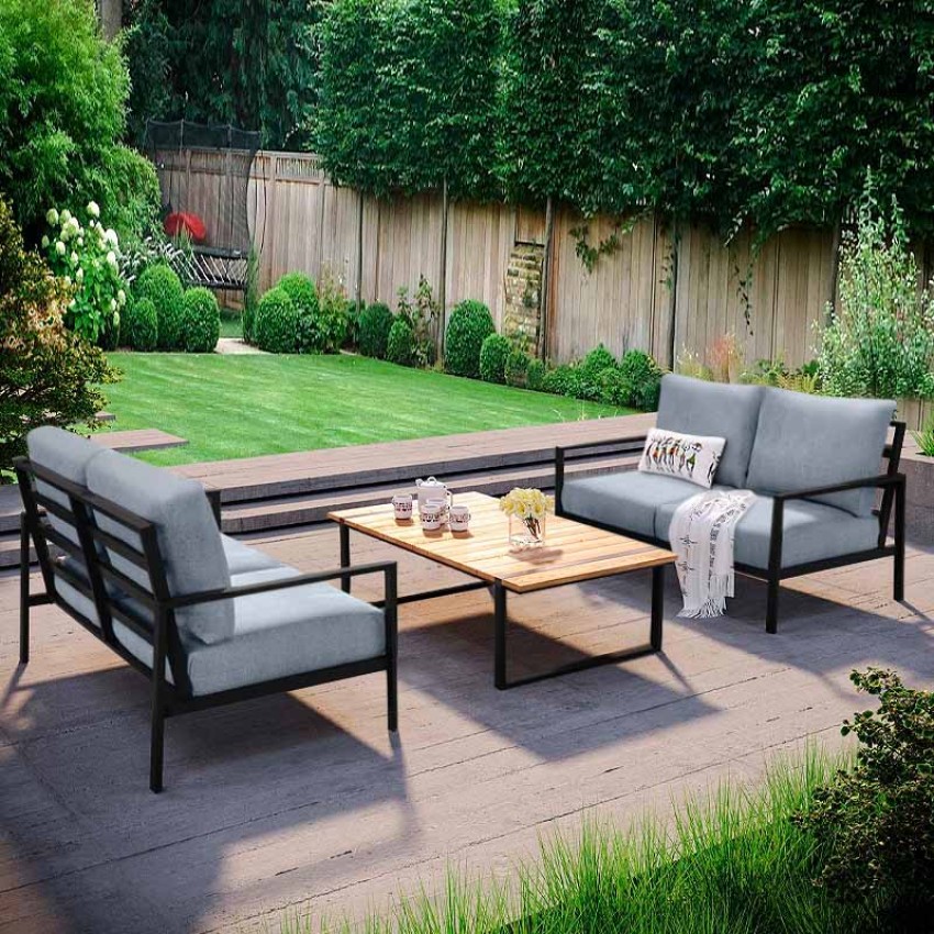 Σαλόνι κήπου Ermis σετ 3 τμχ μέταλλο - ξύλο χρώμα μαύρο - γκρι Σαλόνι κήπου Ermis σετ 3 τμχ μέταλλο - ξύλο χρώμα μαύρο - γκρι