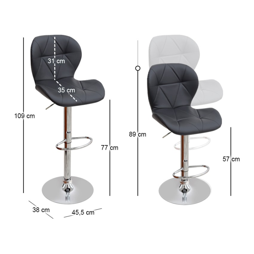 Σκαμπό μπαρ Dolores με ρυθμιζόμενο ύψος PU μαύρο - βάση χρωμίου 45,5x38x89/109εκ.