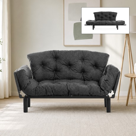 Καναπές-Κρεβάτι Nitta Διθέσιος Υφασμάτινος Ανθρακί 155x70x85 εκ.