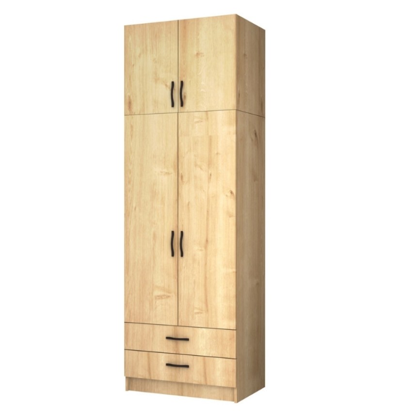 Ντουλάπα ρούχων Ricardo δίφυλλη με πατάρι χρώμα φυσικό οξιάς 80x51,8x240εκ.