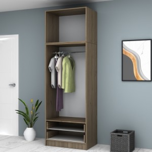 Ντουλάπα ρούχων Ricardo δίφυλλη με πατάρι και συρτάρια χρώμα καρυδί 80x51,8x240εκ.