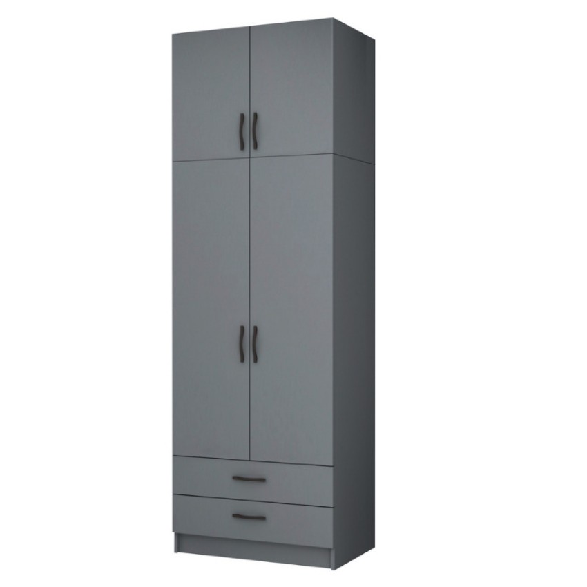 Ντουλάπα ρούχων Ricardo δίφυλλη με πατάρι και συρτάρια χρώμα ανθρακί 80x51,8x240εκ.