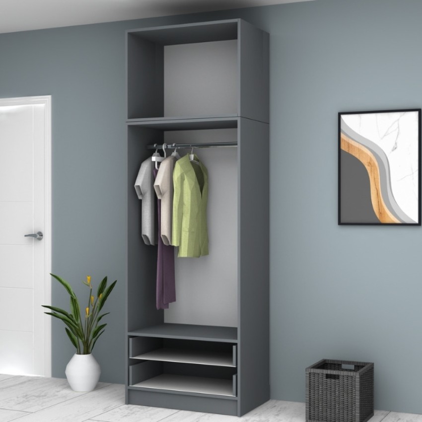 Ντουλάπα ρούχων Ricardo δίφυλλη με πατάρι και συρτάρια χρώμα ανθρακί 80x51,8x240εκ.