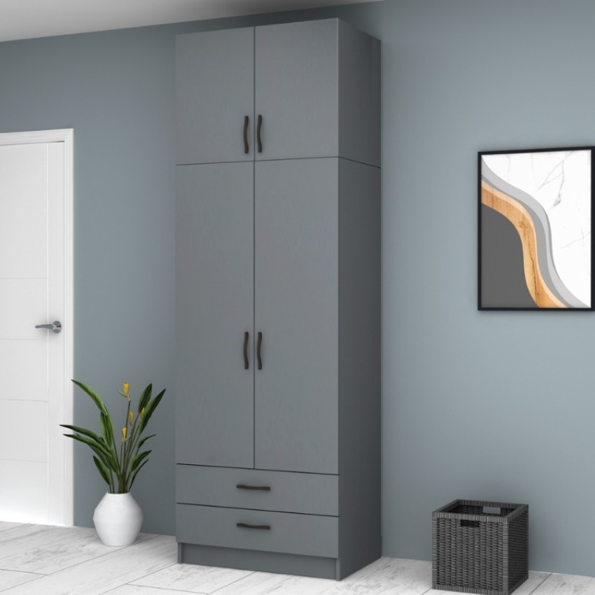 Ντουλάπα ρούχων Ricardo δίφυλλη με πατάρι και συρτάρια χρώμα ανθρακί 80x51,8x240εκ.