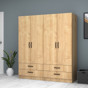 Ντουλάπα ρούχων Ricardo τετράφυλλη χρώμα φυσικό οξιάς 160x51,8x181εκ.