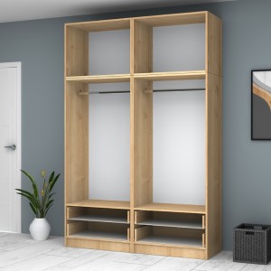 Ντουλάπα ρούχων Ricardo τετράφυλλη με πατάρι χρώμα φυσικό οξιάς 160x51,8x240εκ.