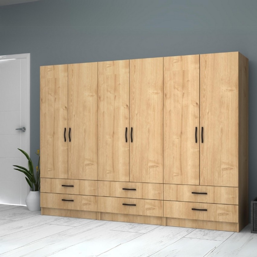 Ντουλάπα ρούχων Ricardo εξάφυλλη χρώμα φυσικό οξιάς 240x51,8x181εκ.