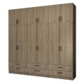 Ντουλάπα ρούχων Ricardo εξάφυλλη με πατάρι και συρτάρια χρώμα καρυδί 240x51,8x240εκ.