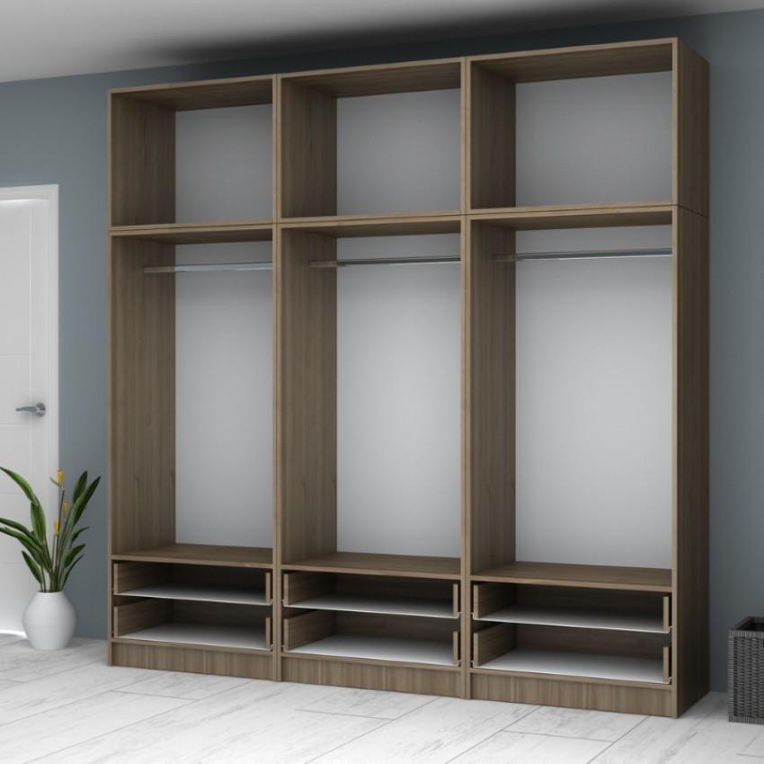 Ντουλάπα ρούχων Ricardo εξάφυλλη με πατάρι και συρτάρια χρώμα καρυδί 240x51,8x240εκ.