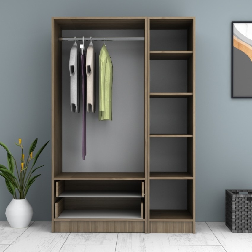 Ντουλάπα ρούχων Ricardo τρίφυλλη με συρτάρια χρώμα καρυδί 120x51,8x181εκ.